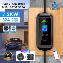 Kolanky 32A 7.2KW Portable EV Charger Type 2 APP Wifi Control Set IEC62169 Charging Time PHEV Hybrid Car 5M Electric Vehicle