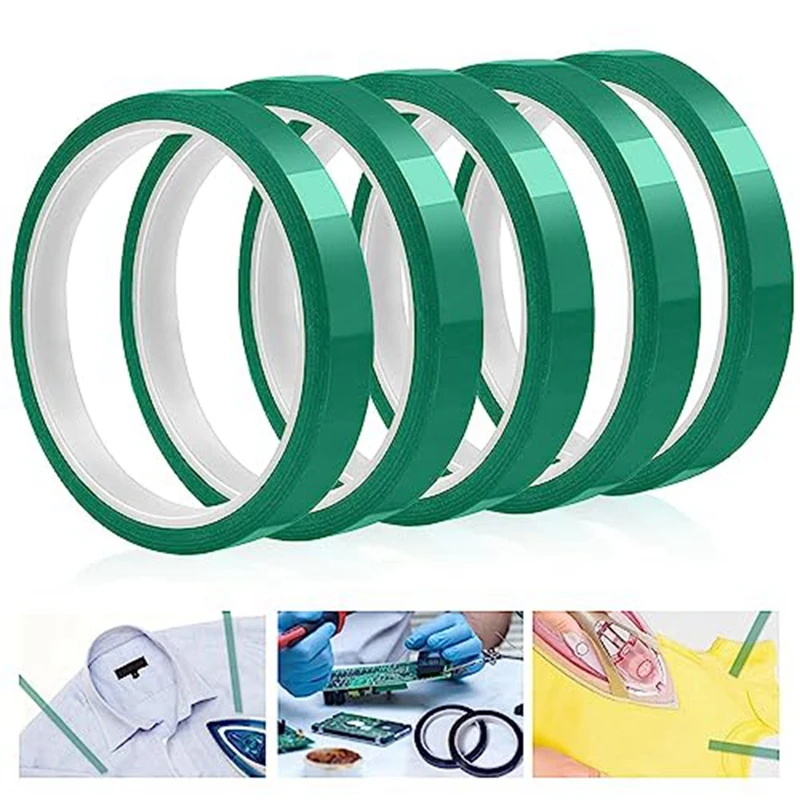 

High Temperature Tape Heat Resistant Tape Heat Transfer Tape Fit For Sublimation No Residue 10Mm X 33M 108Ft (Green-5 Roll)