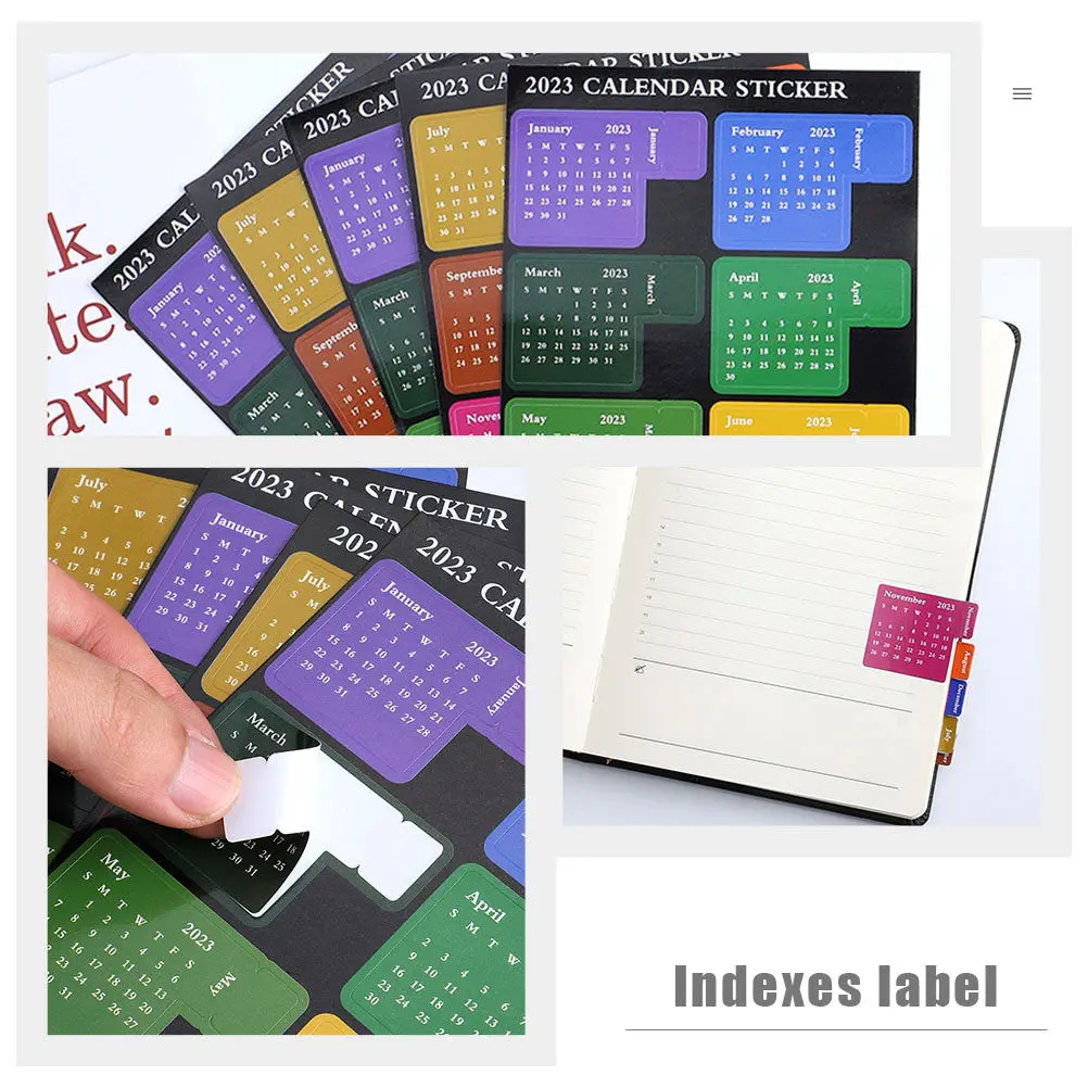 

12 Sheets Convenient Planner Stickers Daily Use Calendar Stickers Compact Book Tabs Adhesive Easy Application Home