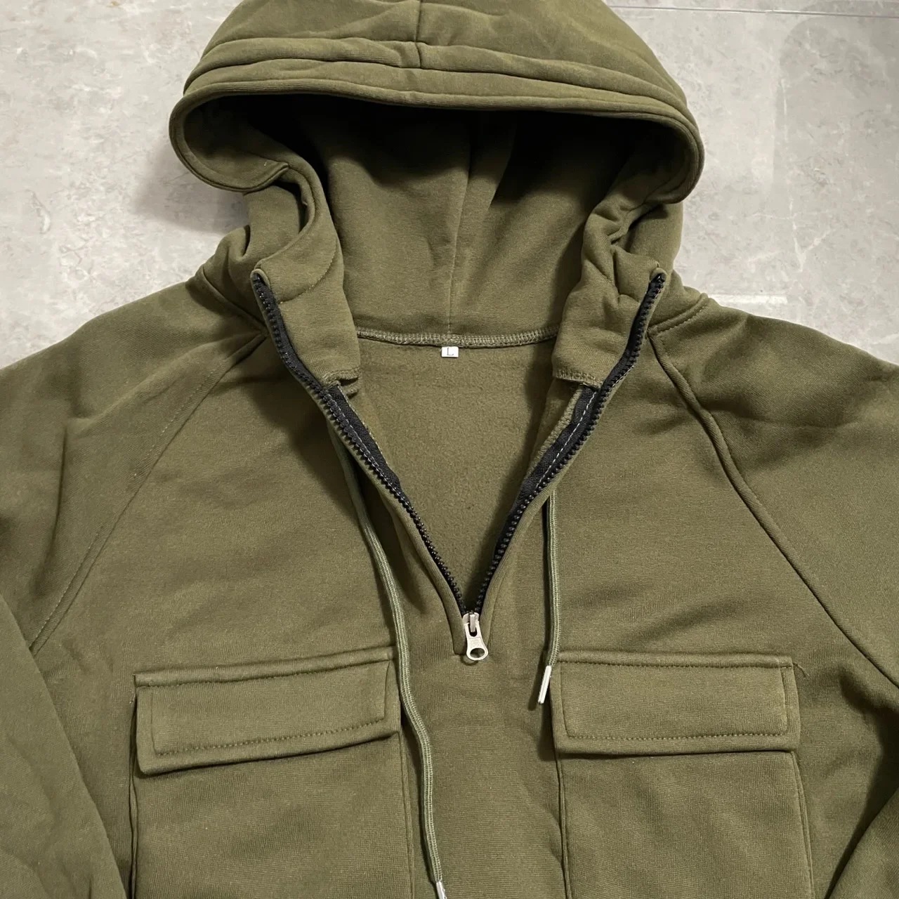 Veste à Capuche Homme, Demi-Fermeture Éclair, Solide, Chaud, Sourire, Militaire, PVD, Multi Poches, Optique, Extérieur, Polaire