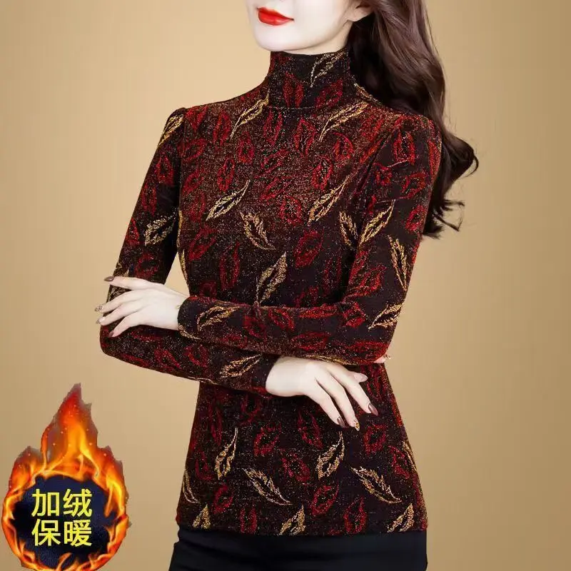 

Новый стиль, бархатная кружевная нижняя рубашка для женщин, модный топ с длинными рукавами и высоким воротником