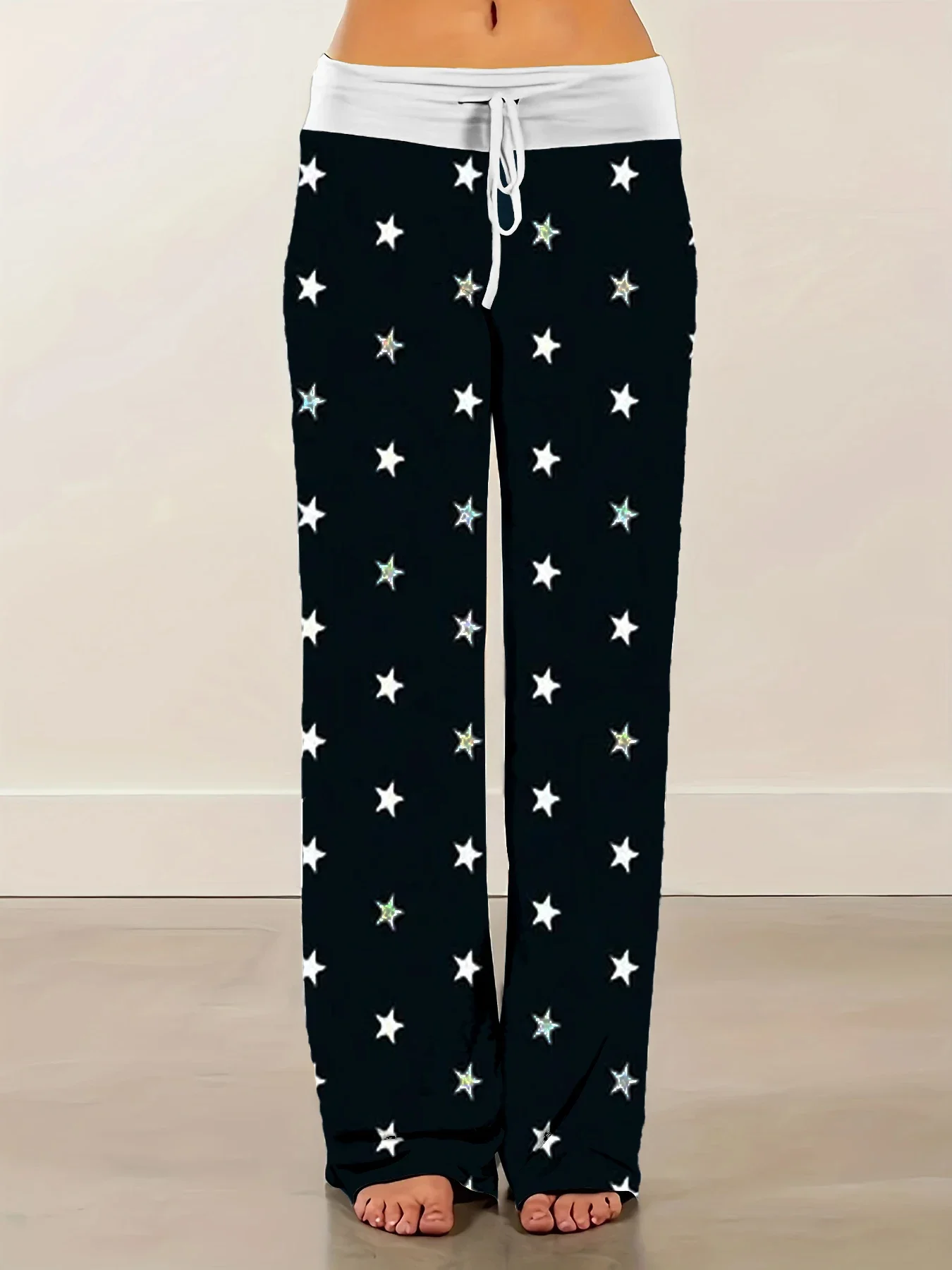 Autumn Fashion Women\'s Casual Loose Stretch Printing Long Wide Leg Yoga Pants Ladies Drawstring Lounge Pants Pajama Pants