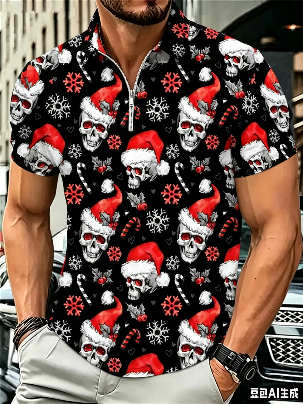 Street Hip Hop Christmas Skulls Pattern Men's Polos T-Shirts Short Sleeve 3D Printed Christmas POLO Tee 6XL Big Size Casual Tops