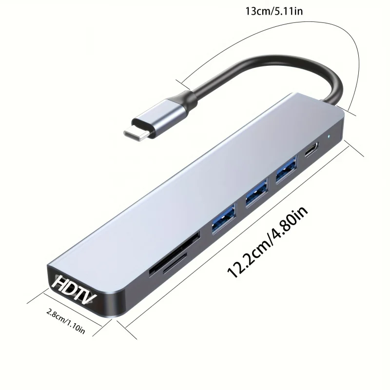 Type-C to HDTV 7in1 USB3.0 Hub 100W PD Charging 3 USB 3.0 Ports SD TF Card Reader 160MB/s for MacBook Pro iMac S23 XPS17 Android