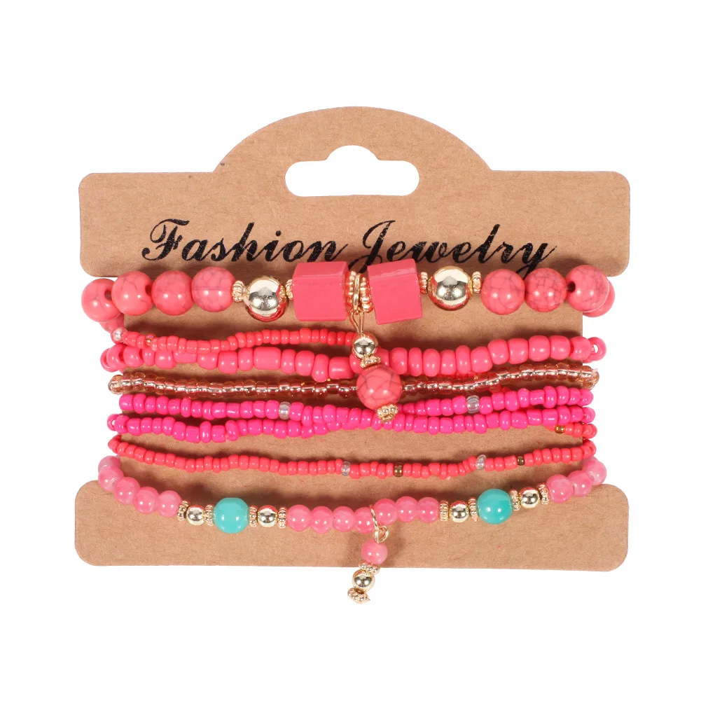 Böhmisches handgefertigtes Perlenarmband-Set für Damen, bunte Perlenkette, Armreif, Mädchen, Boho-Schmuck, Accessoires – Detail 5