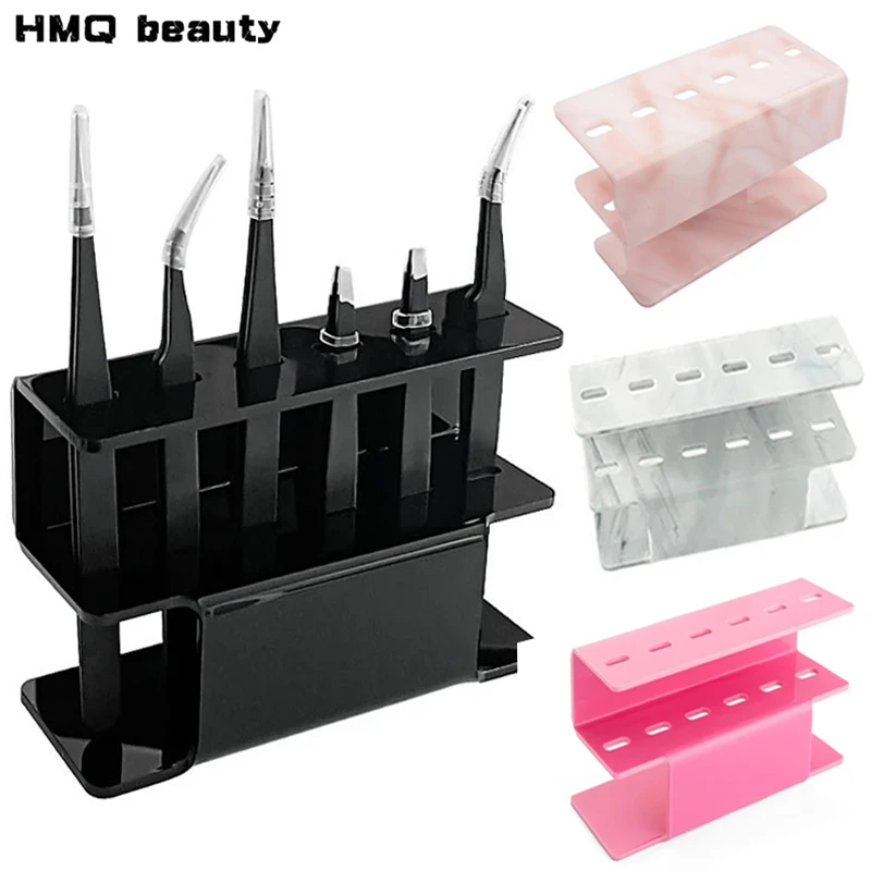 Estante de almacenamiento para pinzas de pestañas, 6 agujeros, acrílico, práctico soporte para pinzas, soporte para estante, suministros de extensión de pestañas, herramientas de maquillaje