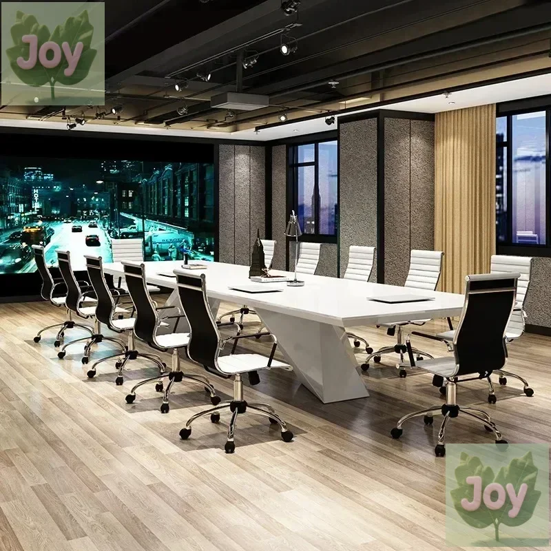 

White painted minimalist modern large office strip conference table and chair combination