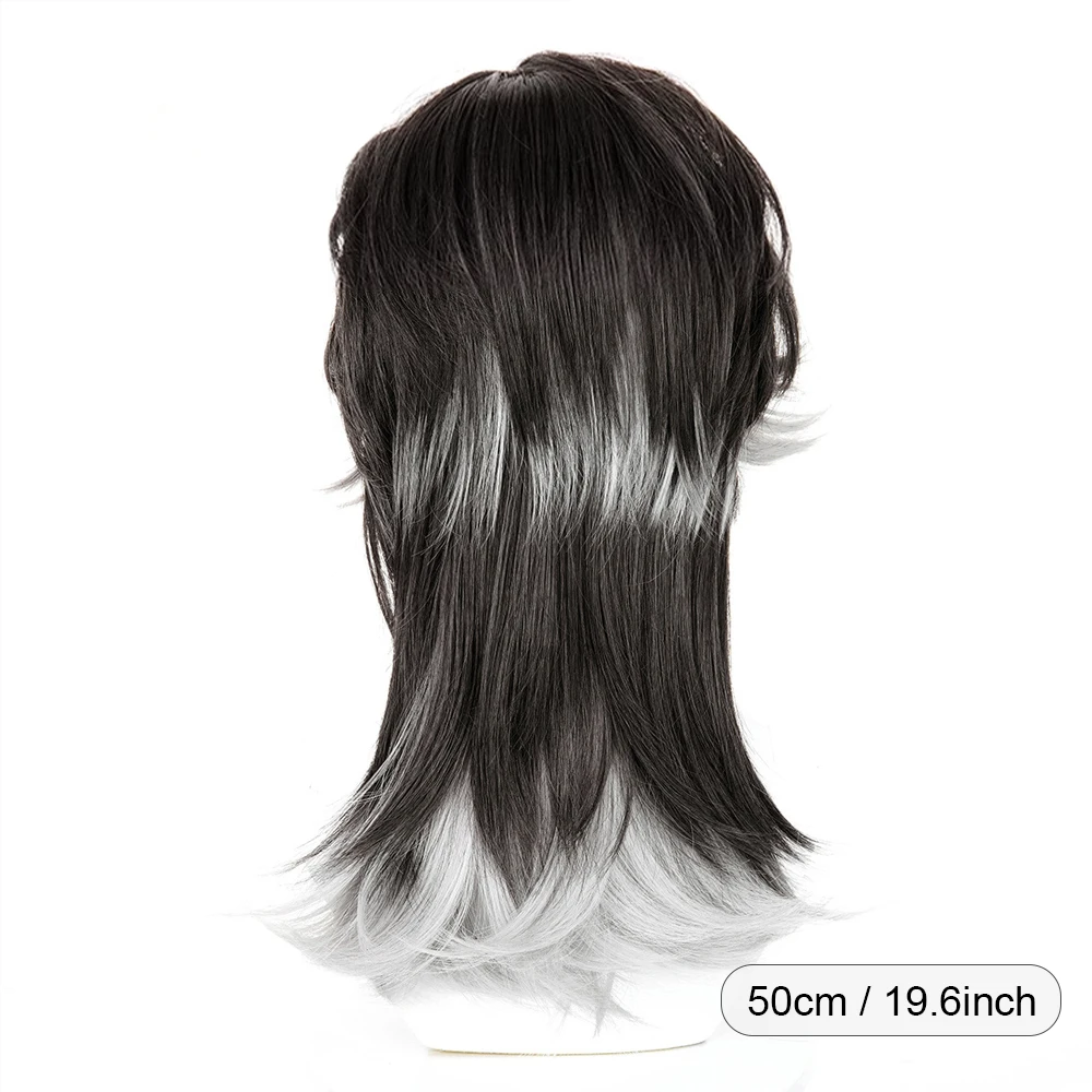 Black Ombre Grey Mullet Head Synthetic Wigs Short Straight Anime Game Cosplay Fluffy Layered Wig for Daily Party