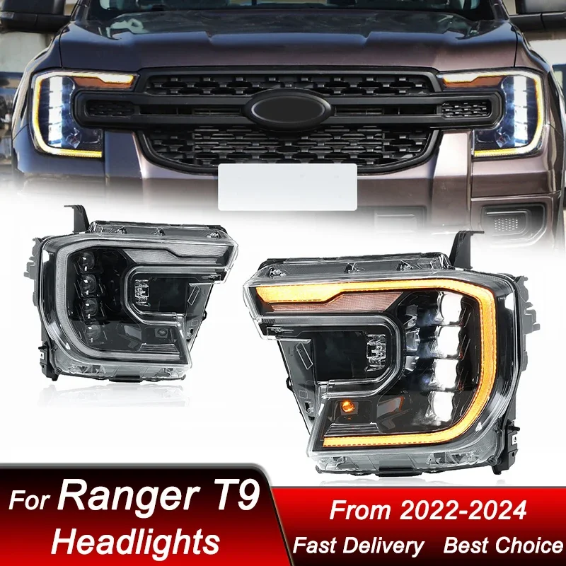 

Pop Car Styling Headlights For Ford Ranger T9 2022-2024 New Style Full LED Auto Headlamp Assembly Projector Lens Accessories Kit