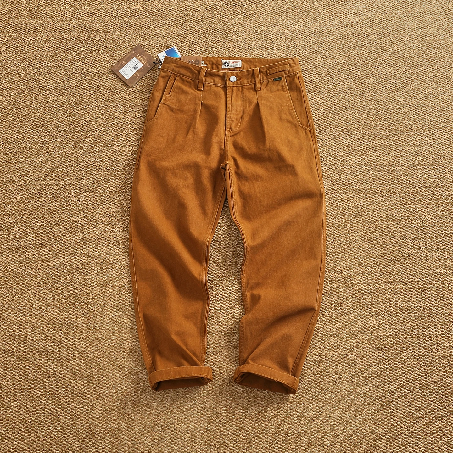 100% cotton autumn and winter heavy simple work pants for men loose straight cotton twill woven tapered trousers