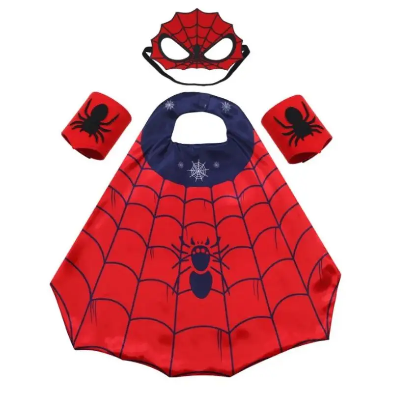 

New Spiderman Superhero Cape Set Avengers Movie Character Cosplay Costume Boys Cloak Mask with Wristband 3Pcs Girl Halloween Set