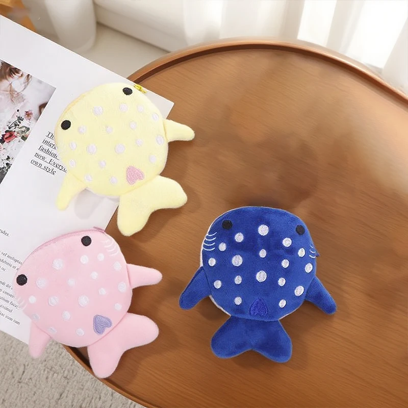 New Cartoon Plush Shark Coin Purse Zero Wallet Plush Animal Wallet For Kids Zipper Coin Bag Cute Pendant Data Cable Bag Gift