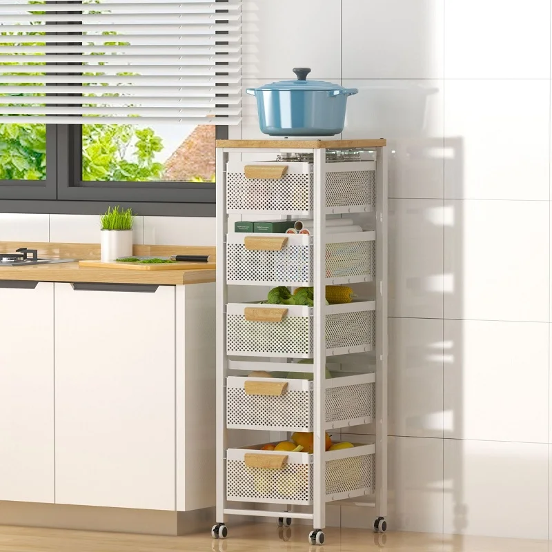 

Racks Pull-Out Kitchen Shelving Free Installation Landing Cart, Fruit Vegetable Splinted Multi-Layer Storage Shelf Organization