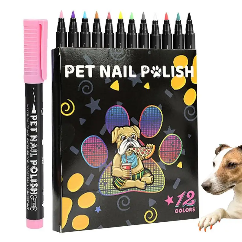 Puppy Nail Polish 12 PCS Quick Dry Pet Safe Nail Polish Dog Creative Pens Set Safe Tip Nail Polish Markers 12 Colors For Dogs