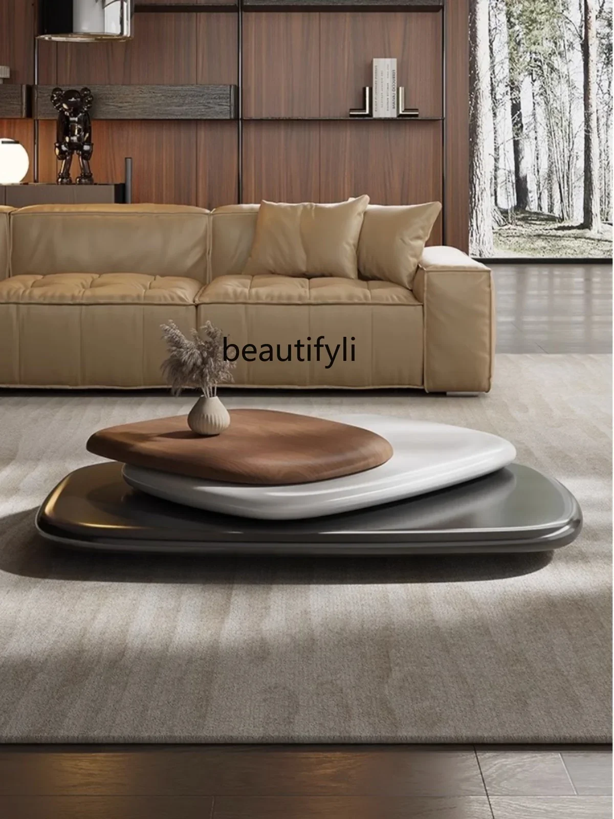 Rotating coffee table villa Italian minimalist telescopic 360 degree turning tea table advanced