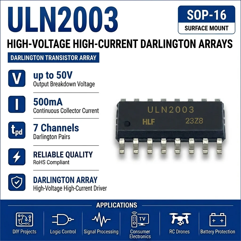 (25 pcs) ULN2003AN DIP-16 / ULN2003ADR SOP-16 ULN2003 Darlington Transistor Array 7-Channel