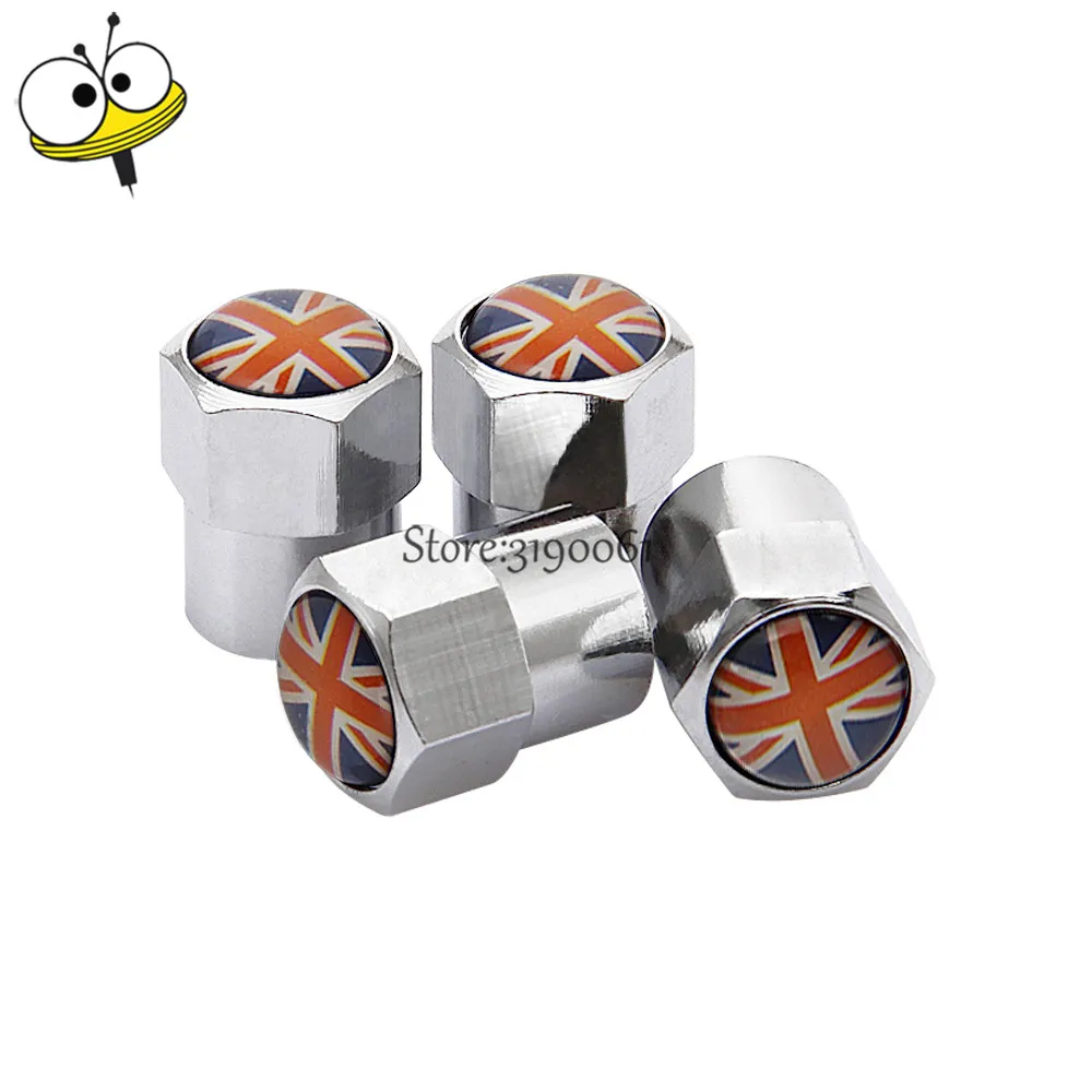 Car Styling Auto Accessories Tire Valve Stem Caps For Union Jack Logo For MINI BMW Jaguar Mazda Renault Skoda Honda Audi Opel MG