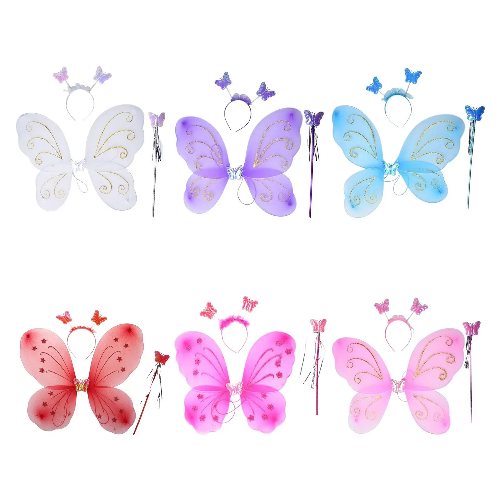 Fairy Costume Girls Cosplay Headband Wand Butterfly Wing Apparel for Photography Prop Stage Performance Masquerade