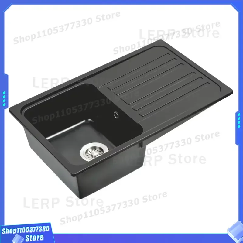 Black Single Bowl Granite Sink Quartz Stone Kitchen Sink With Drainboard