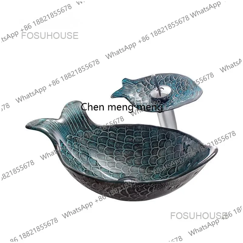 A17 Carp Shape Thin Edge Wash Basin New Tempered Glass Bathroom Sinks Toilet Kitchen Washing Sinks Bathroom Washbasins Hand Basi