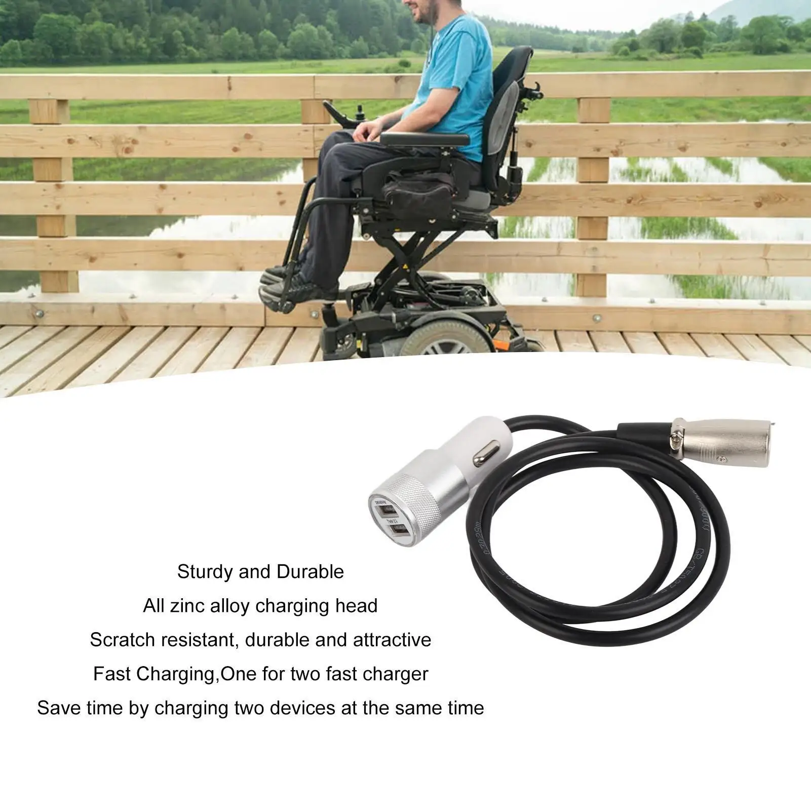 Universal Dual USB Electric Wheelchair Charger - Fast Charging Mobility Scooter & for small Car Power Supply for Home & for