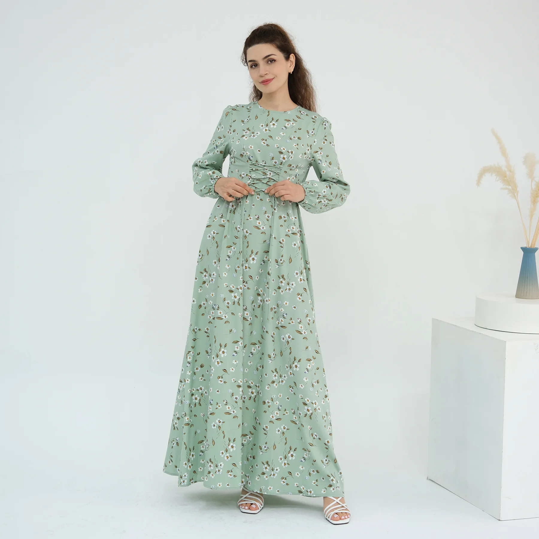 Robe longue de plage musulmane en mousseline de soie, manches longues, imprimé bohémien, motif Floral, décontractée, ligne a, vêtements turcs, été