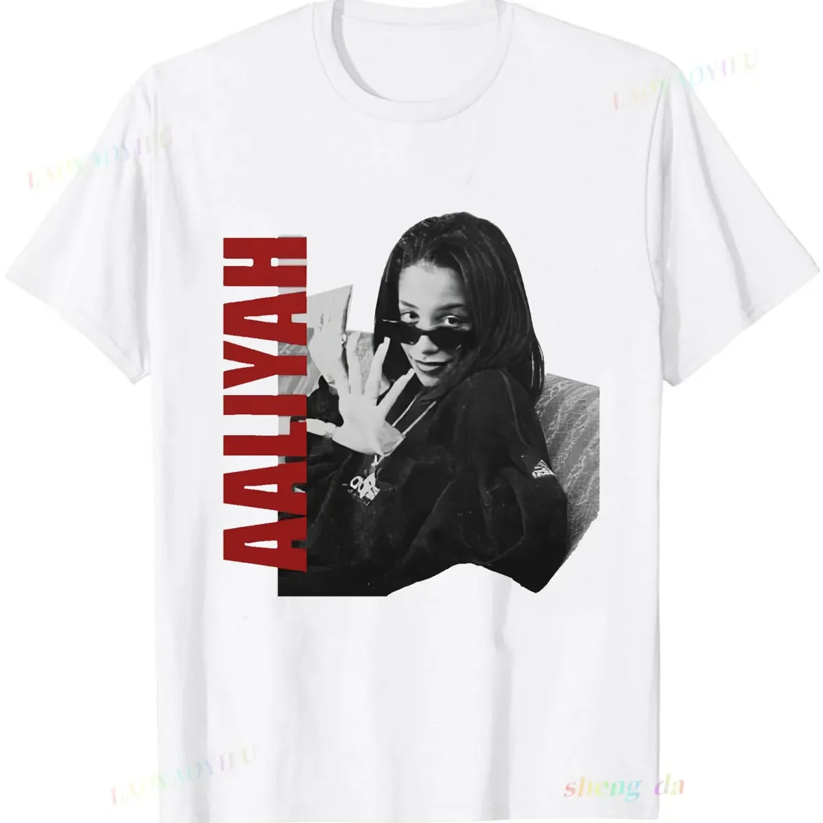 تي شيرت Playeras Aaliyah للجنسين بأكمام قصيرة مطبوع عليه رسومات مخصصة من القطن الخالص وياقة دائرية ملابس Camisetas