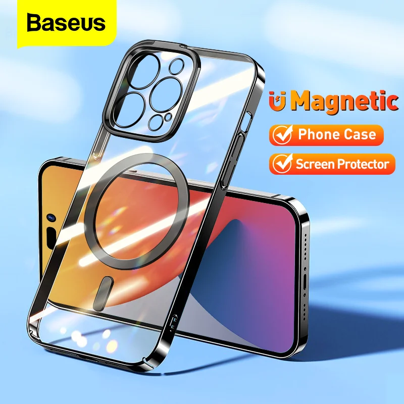 

Baseus Magnetic Phone Case For iPhone 14 Pro Max Shockproof Transparent Plating Case Cover For iPhone 14 Plus 2022 Coque Shell