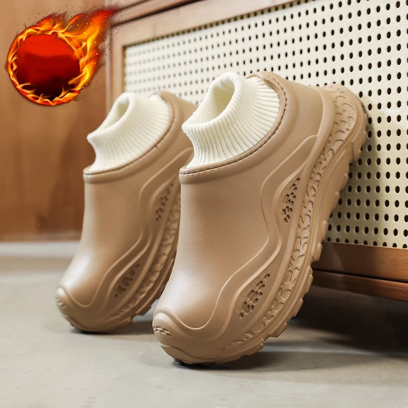 Cotton Slippers for Men and Women, New Autumn and Winter Style, with Heel, Fleece-Lined, Trendy, Suitable for Outdoor Wear, Non-