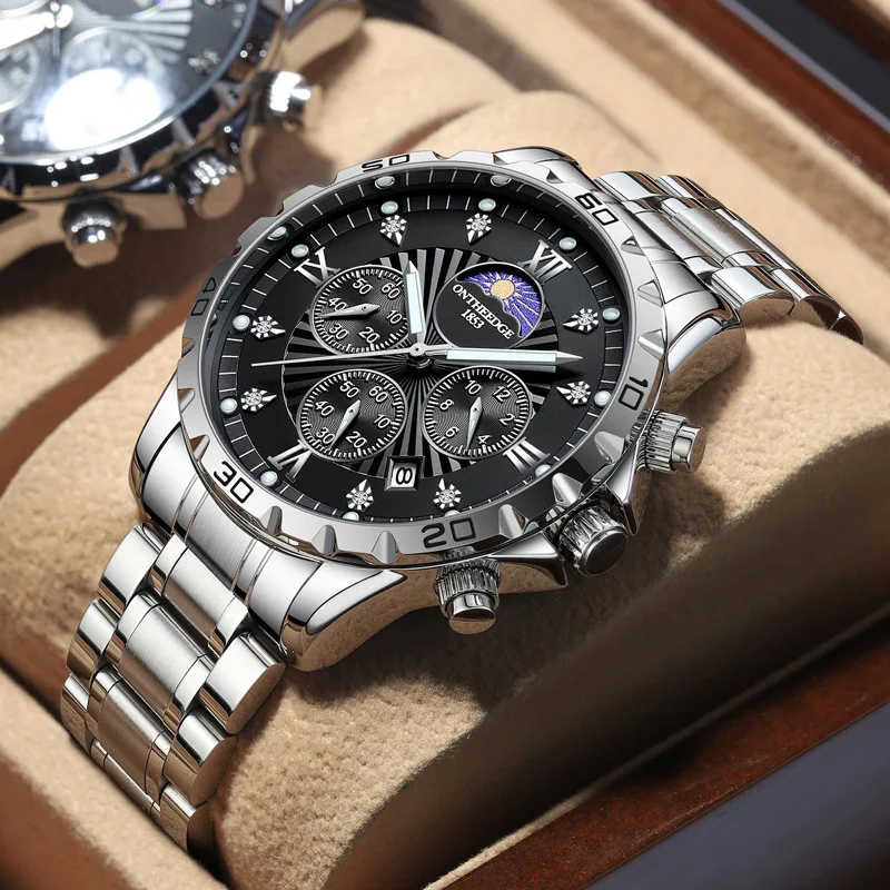 

ONTHEEDGE Men's Full Stainless Steel Watch - Luxury Fashion Waterproof Quartz Wristwatch with Solid Steel Band