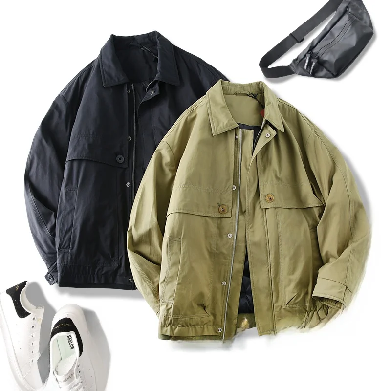 

Retro Workwear Series 90 Duck down Jacket Style Quilted Coat Men's Fashionable Collar New Winter Outerwear Trendy