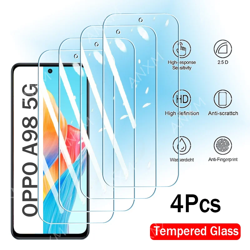 4Pcs Tempered Glass For OPPO A98 A78 A38 A18 A97 A77 A57 A17 A96 A76 A55 A36 A16 A94 A74 A54 A93 Cover Screen Protector Glass