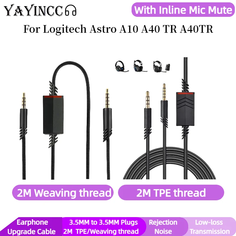 Сменный кабель-удлинитель YAYINCC от 3,5 мм до 3,5 мм с встроенным микрофоном и отключением звука для гарнитур Logitech Astro A10 A40 TR A40TR Сменный кабель-удлинитель YAYINCC от 3,5 мм до 3,5 мм с встроенным микрофоном и отключением звука для гарнитур Logitech Astro A10 A40 TR A40TR