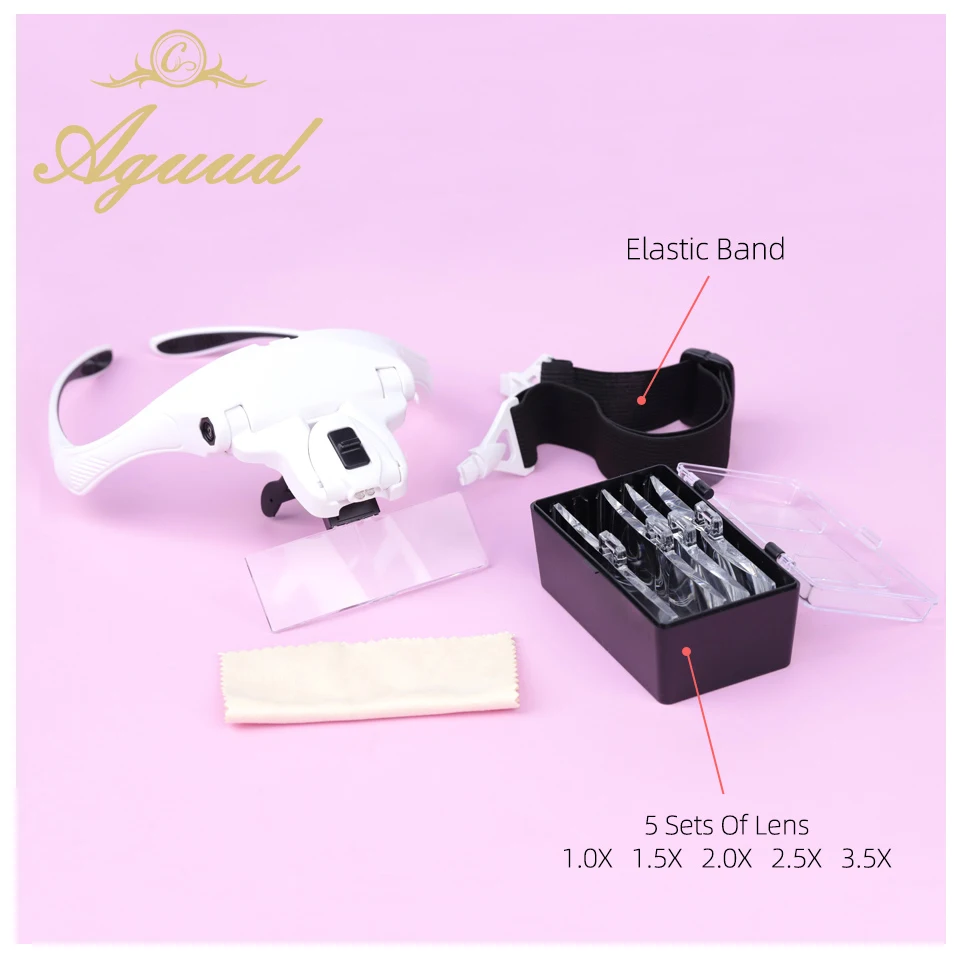 

1.0X 1.5X 2.0X 2.5X 3.5X Adjustable 5 Lens Loupe LED Light Hands Free Headband Magnifying Glass Head Magnifier Glass With Lamp