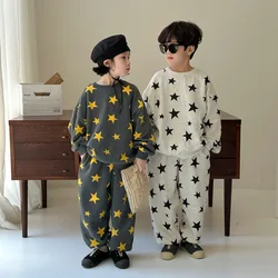 Childrens Sets Clothing Autumn Boy Girl Korean Printing Two Pieces Children Long Sleeves Trousers Sweater 2024 Sweet
