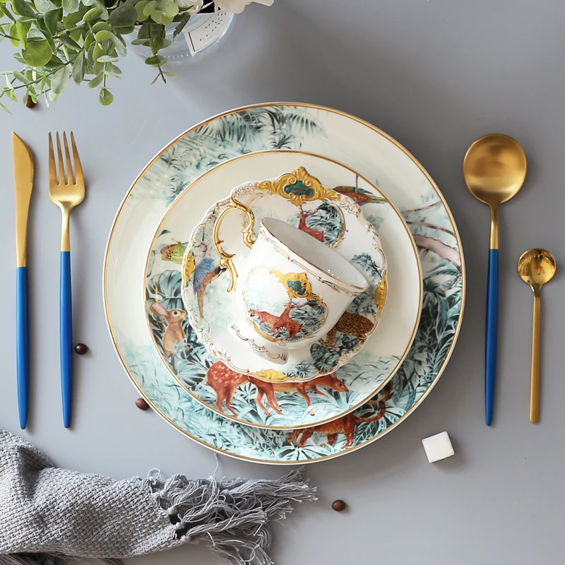 Nordic Forest Animals Dinners Plate Restaurant Coffee Cup And Saucer Western Plates Dishes Dim Sum Steak Compote Home Dish