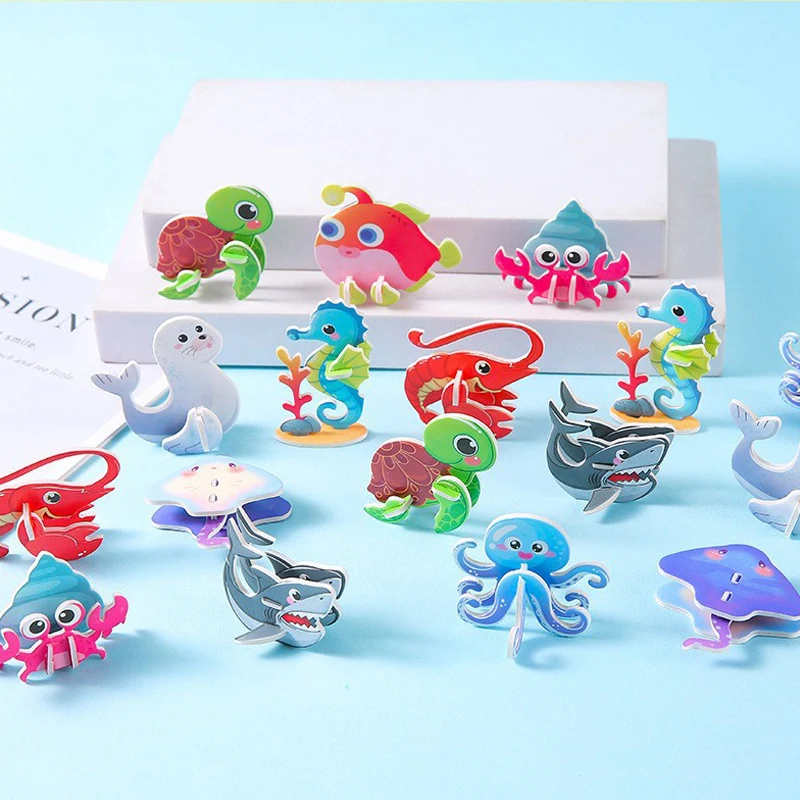 20pcs Cartoon Ocean Animals 3D Foam Puzzle Educational Toys Kids Birthday Party Favors Children\'s Prizes Gifts Goodie Bag Filler