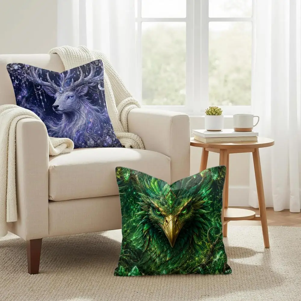 Mystic Elemental Animal Cushion Cover Summer Coolness Linen Organic Fabric Sofa Pillow Case Double-Sided Printing Home Decor