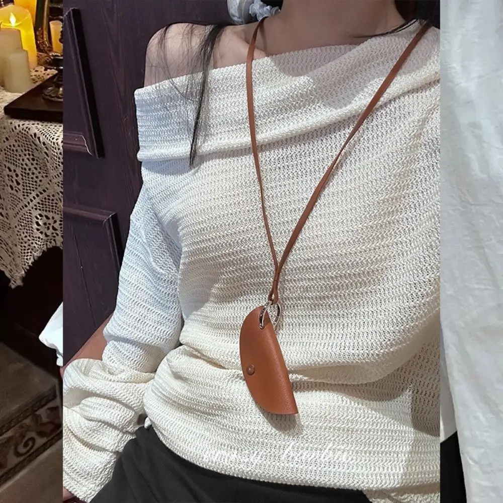 Hanging Neck Crescent Moon Key Case Long Leather Necklace For Women Anti-loss Portable Sweater Chain Lanyard Accessories