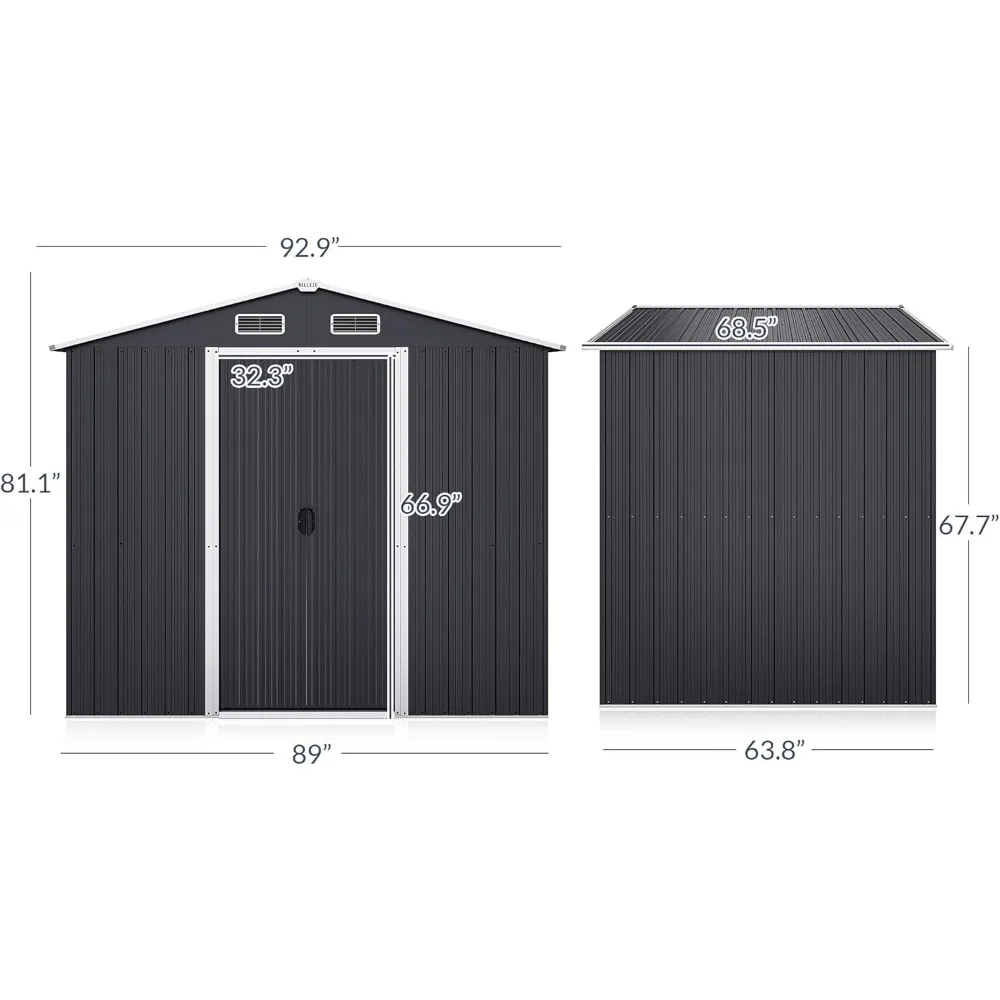 8 X 6 FT Outdoor Storage Shed with Lockable Door, Air Vent, Weatherproof Reinforced Garden Patio Sheds, Metal Storage Shed