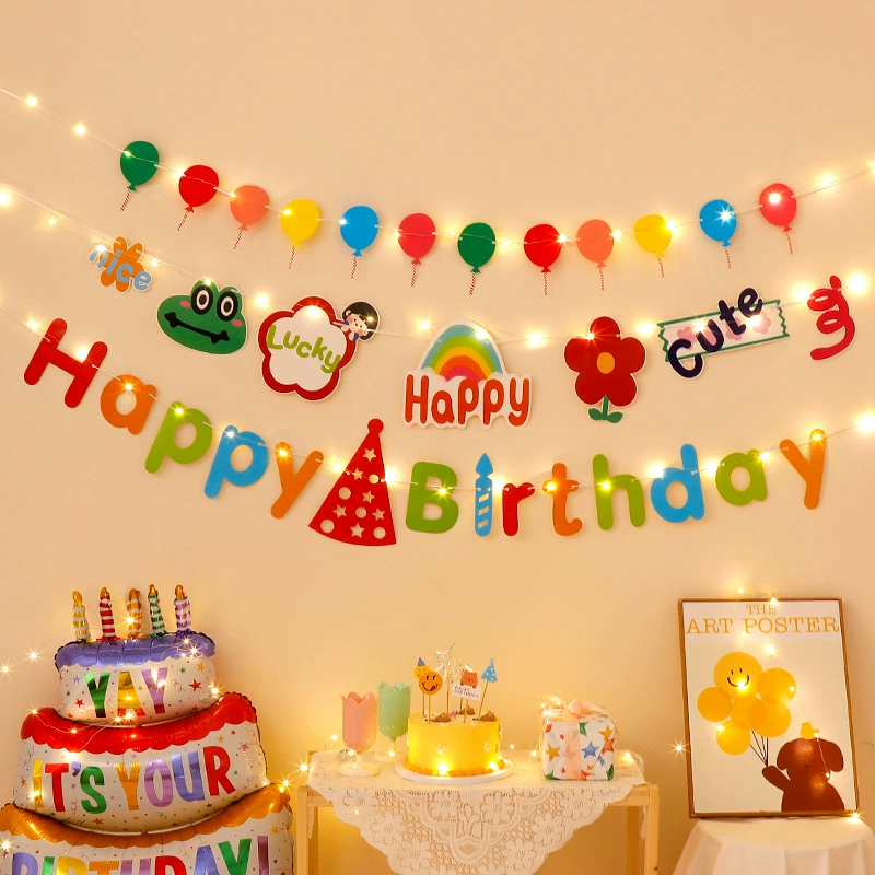  Happy Birthday LED Banner Lights String Battery-Operated for Garden Home Decorative Light LED String Garland Party Room Decor 