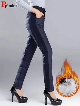 Winter Warme Winddichte Bleistift Hosen Frauen Casual Oversize 4xl Dünne Baumwolle Gepolsterte Gefüttert Jogginghose Hohe Taille 90 cm Schwarz Leggings