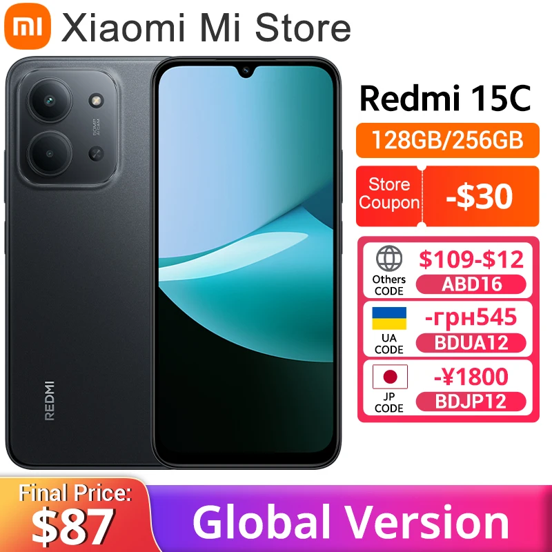 Global Version Xiaomi Redmi 15C Smartphone MediaTek Helio G81-Ultra 50MP main camera 120Hz 6.9" Dot Drop display 33W charging