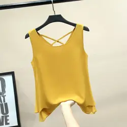 YUQI New Fashion Brand sleeveless Women's blouse Summer Chiffon shirt O-Neck Casual blouse Oversize Casual Loose Female Tops