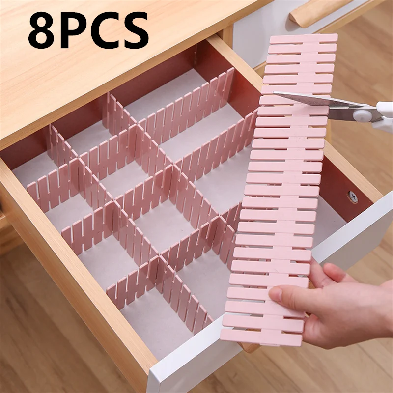 4/8PCS Adjustable Divider Underwear Socks Sundries Drawer Organizer Storage Cabinet Space Saving Scalable Drawer Partition