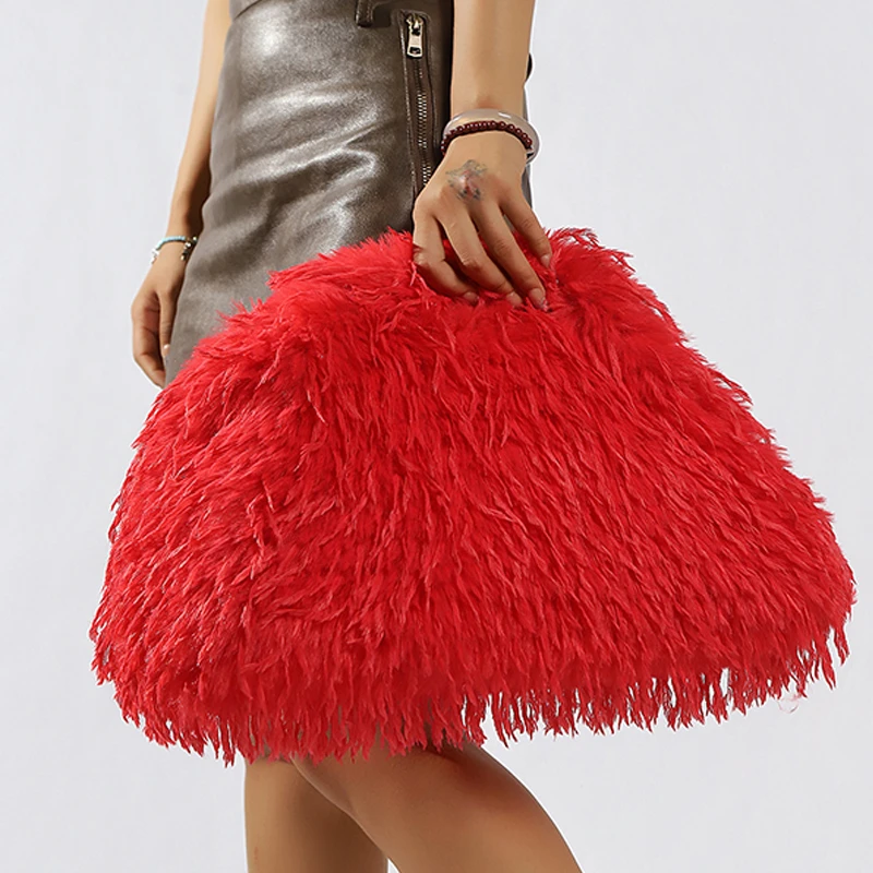 Dopamin-Stil Flauschige Quasten-Tasche Y2K Plüsch-Clutch Tasche Bonbonfarbene Neujahrs-Damenhandtasche Festival-Dinner-Kleid-Clutch Handtaschen – Detail 23