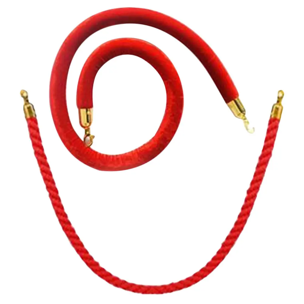 2Pcs Red Rope Barrier Rope With Hooks For Hotel Management Stanchions Crowds Control Queue Lobby Museum Lanyard