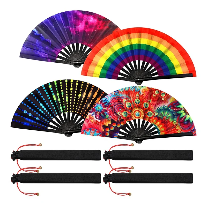 

4 Pieces Hand Fan Folding Fans Craft Hand Fans For Women Holographic Hand Fan Performance Hand Fan With Chinese Style