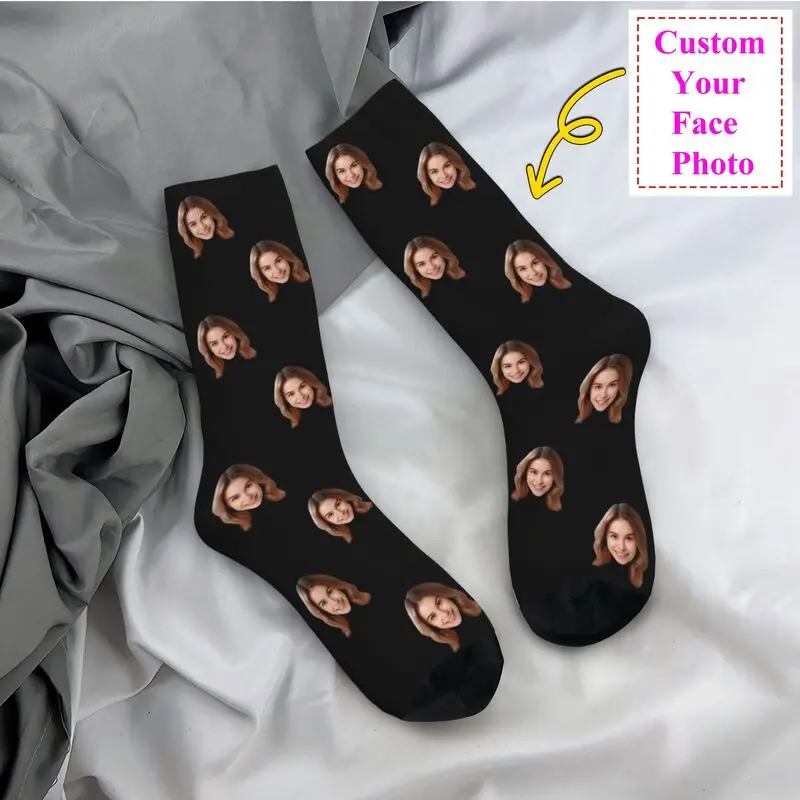 Personalized Custom Face Photo Men Women Crew Socks Unisex Novelty Design Your Own Spring Summer Autumn Winter Dress Socks