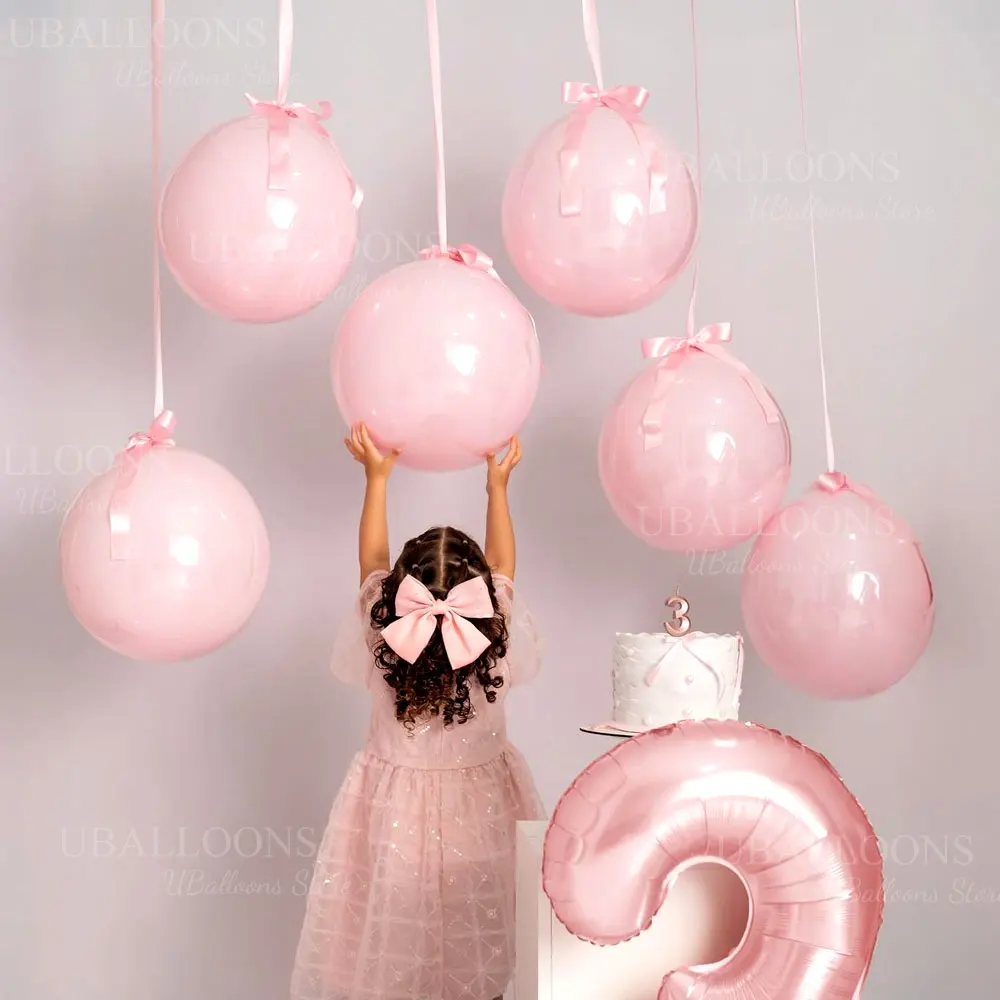 10 Stück Rosa Luftballons mit Schleife 18/12/10 Zoll Hängende Schleifenballons in Pastellrosa mit Satinband für Geburtstag Hochzeit Babyparty Dekoration – Detail 4